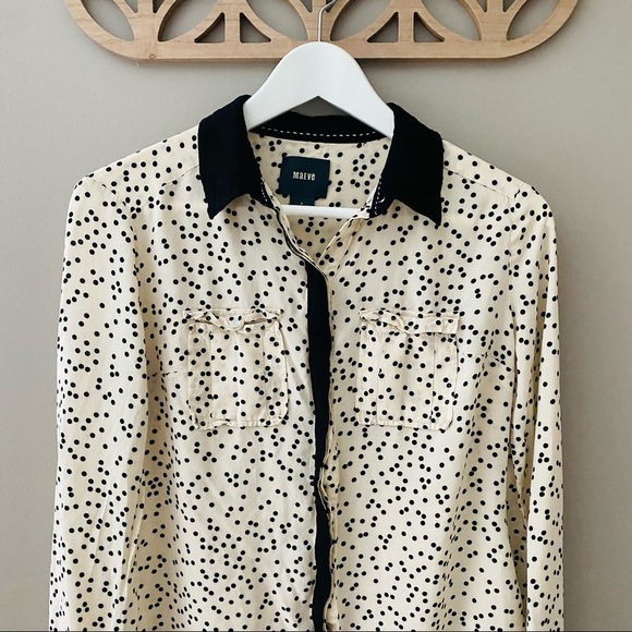 Maeve by Anthro. Polkadot Button Up Cream/Black Sz 2 - Picture 2 of 9
